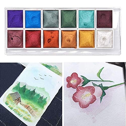 12 Colors Watercolour Paint Set, Professional Watercolor Kit, Metallic Glitter Art Supplies, Lightweight and Portable, Perfect for Artists, Students & Hobbyists