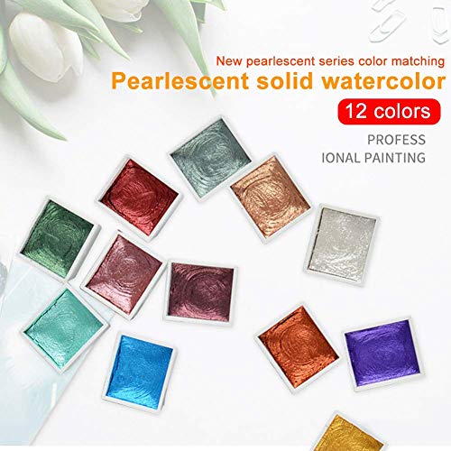 12 Colors Watercolour Paint Set, Professional Watercolor Kit, Metallic Glitter Art Supplies, Lightweight and Portable, Perfect for Artists, Students & Hobbyists
