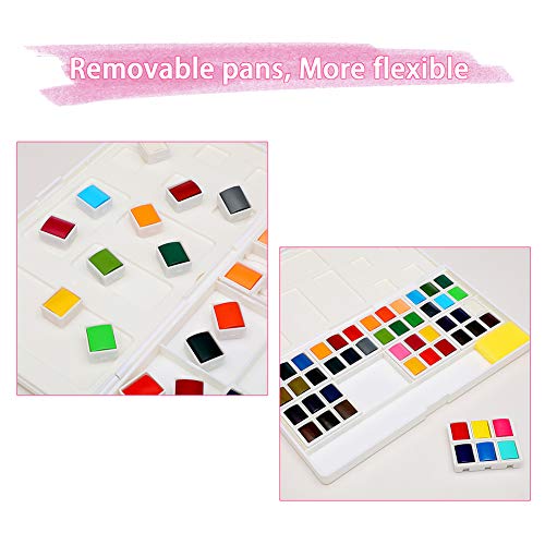 Watercolor Paints Set, Premium Acrylic Paint Set, 48 Vivid Color Cube, 2 Brush Pen, Mixing Palette, 2 Sponge, Suit for Adult Kids Beginner Student