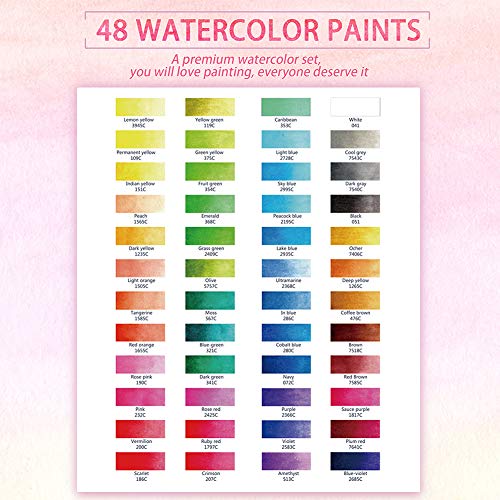 Watercolor Paints Set, Premium Acrylic Paint Set, 48 Vivid Color Cube, 2 Brush Pen, Mixing Palette, 2 Sponge, Suit for Adult Kids Beginner Student