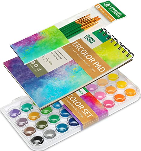 Watercolor Paint Set - 36 Premium Paints - 12 Page Pad - 6 Brushes - Painting Supplies with Palette, Watercolors, Art Pad Paper and Artist Brushes