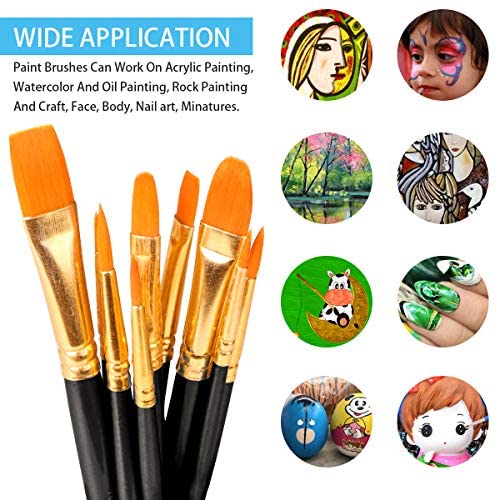 Vicloon 10Pcs Paint Brushes, Professional Painting Brushes Set Nylon Hair Artist Paint Brushes for Acrylic Oil Watercolor Gouache Face Painting