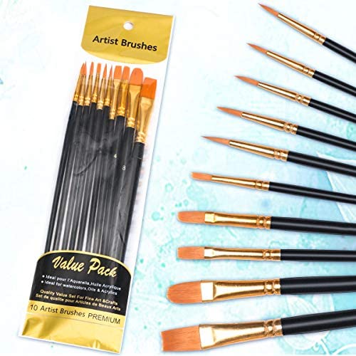 Vicloon 10Pcs Paint Brushes, Professional Painting Brushes Set Nylon Hair Artist Paint Brushes for Acrylic Oil Watercolor Gouache Face Painting