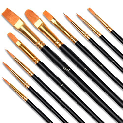 Vicloon 10Pcs Paint Brushes, Professional Painting Brushes Set Nylon Hair Artist Paint Brushes for Acrylic Oil Watercolor Gouache Face Painting