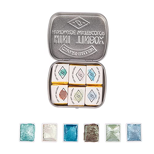 CSY art gallery Artist Watercolor Paint Set-Glitter Paint -Metallic Water Coloring Paint - Solid Palette- Retro Portable Metal Case-Pearlescent Color Set Sparkle Professional Watercolour (Ocean)