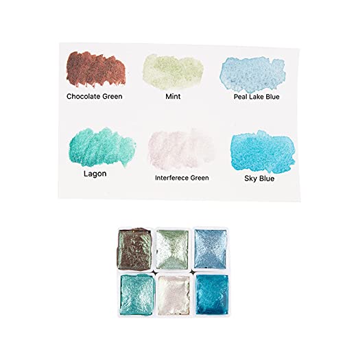 CSY art gallery Artist Watercolor Paint Set-Glitter Paint -Metallic Water Coloring Paint - Solid Palette- Retro Portable Metal Case-Pearlescent Color Set Sparkle Professional Watercolour (Ocean)