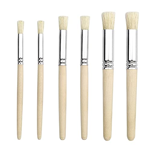 6 Pcs Natural Bristle Paint Brushes Wooden Stencil Brush Paint Template Brush Art Painting Brushes for Watercolor Painting Oil Painting Card Making DIY Art Crafts Project