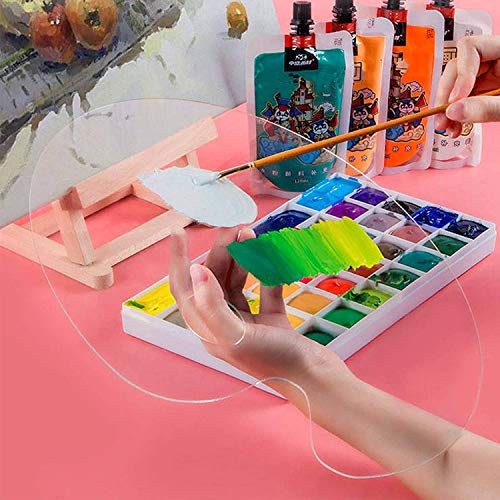 2 Pieces Clear Acrylic Paint Palette Mixing Oval Shaped Non-Stick Oil Paint Palette Thumb Hole Artist Painting Palettes for DIY Art Craft Painting