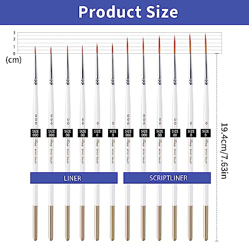 cobee 12Pcs Paint brushes, Detail Fine Nylon Paint Brushes Micro Mini Tiny Artist Paintbrush Set for Kids Students Artists Detail Painting Oil Fine Art Painting