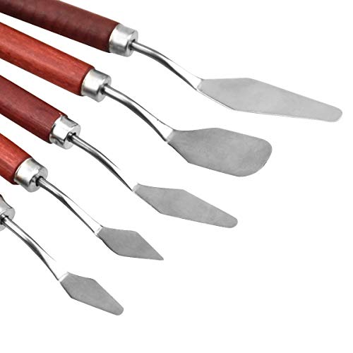NATUCE Wood Palette Knife Painting Tools, Stainless Steel Oil Painting Mixing Scraper, Painting Knife Set, Paint Oil Painting Accessories Art Artist Oil Painting Spatula Mixing Spatula