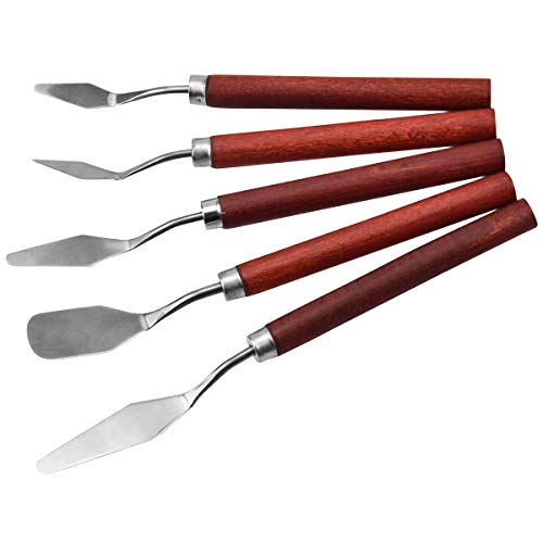 NATUCE Wood Palette Knife Painting Tools, Stainless Steel Oil Painting Mixing Scraper, Painting Knife Set, Paint Oil Painting Accessories Art Artist Oil Painting Spatula Mixing Spatula