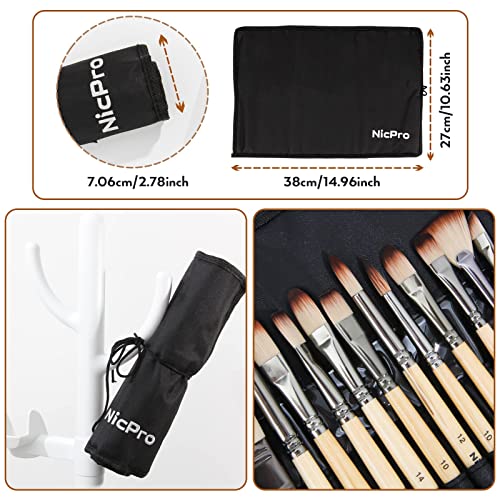 Nicpro 25PCS Paint Brush Set, Professional Enhanced Synthetic Artist Paint Brushes for Art Supplies, Acrylic, Watercolour, Oil & Gouache Painting - with Case Canvas Roll and Palette Knife