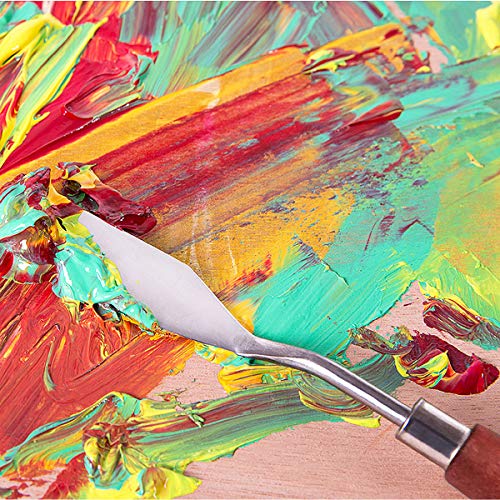 NATUCE Wood Palette Knife Painting Tools, Stainless Steel Oil Painting Mixing Scraper, Painting Knife Set, Paint Oil Painting Accessories Art Artist Oil Painting Spatula Mixing Spatula