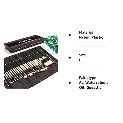 Nicpro 25PCS Paint Brush Set, Professional Enhanced Synthetic Artist Paint Brushes for Art Supplies, Acrylic, Watercolour, Oil & Gouache Painting - with Case Canvas Roll and Palette Knife