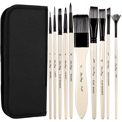 GOTH Perhk 10 Pieces Paint Brushes Set with a Carrying Case, Studio Art Paint Brushes for Acrylic, Oil, Watercolor and Gouache Painting (White)