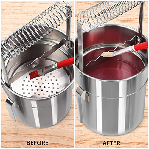 Kurtzy Stainless Steel Paint Brush Cleaner Washer - Leak Proof Portable Double Layer Artist Brush Cleaner with Wash Tank, Removable Filter Screen and Holder Spring - For Oil Art Painting