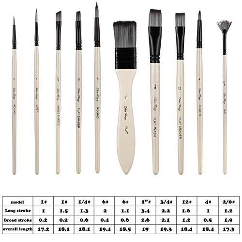 GOTH Perhk 10 Pieces Paint Brushes Set with a Carrying Case, Studio Art Paint Brushes for Acrylic, Oil, Watercolor and Gouache Painting (White)