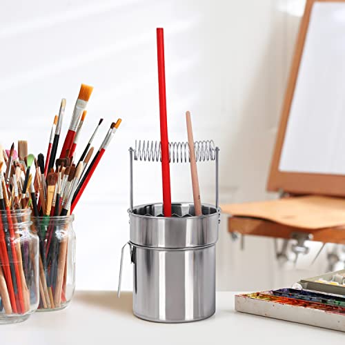 Kurtzy Stainless Steel Paint Brush Cleaner Washer - Leak Proof Portable Double Layer Artist Brush Cleaner with Wash Tank, Removable Filter Screen and Holder Spring - For Oil Art Painting