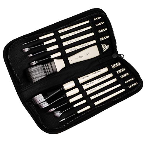 GOTH Perhk 10 Pieces Paint Brushes Set with a Carrying Case, Studio Art Paint Brushes for Acrylic, Oil, Watercolor and Gouache Painting (White)
