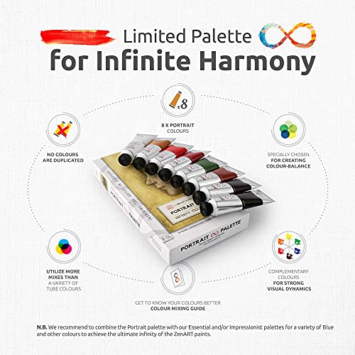 Portrait Oil Paint Set for Artists - 8 x 50ml Large Tubes - Non-Toxic Artist Oil Paints. Lightfast Oil Colours with High Pigmentation and Creamy Texture - Portrait Palette by ZenART