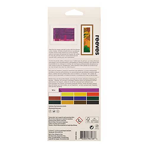 Reeves Oil Paint Set - Highly Pigmented Oil-Based Colours for Students, Hobbyists, and Artists, 12 Pack 12ml Tubes