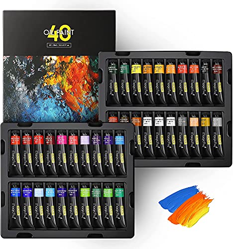 Magicfly Oil Paint Set 40 Vibrant Colours 18ml Tubes, Non-Toxic Oil Paints for Artists, Rich Pigments Oil Painting Color, Back to School Supplies for Students, Beginners Ideal for Canvas Painting