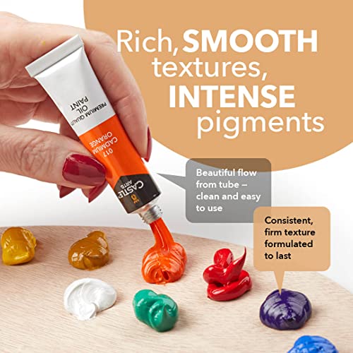 Castle Art Supplies 24 x 12ml Oil Paint Set | Great Value Set for Adult Artists, Beginners and Advanced | Vibrant Variety of Smooth-to-use Colours | in Impressive Presentation Box with Tutorial
