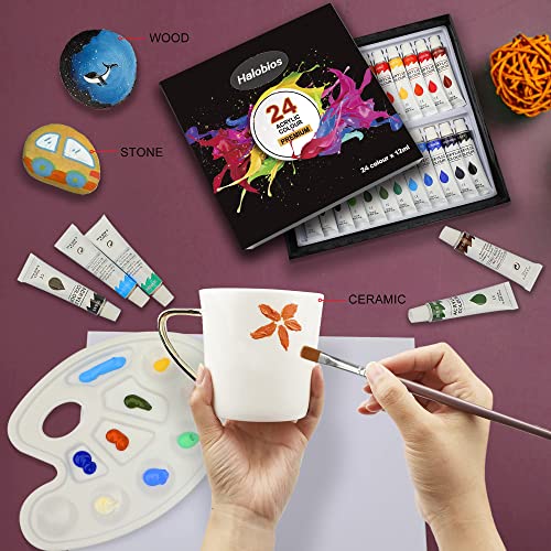 Halobios Acrylic Paint Set, 24 Rich Pigment Oil Paint Set for Adult Children Artists Beginner, Vibrant Variety of Art Supplies Acrylic Paints for Painting Canvas Wood Paper Ceramic Fabric Craft DIY