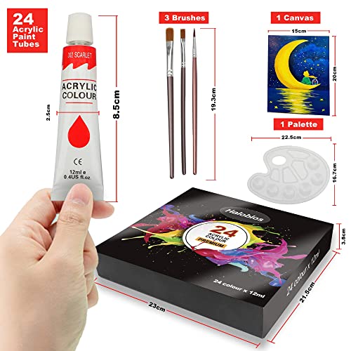 Halobios Acrylic Paint Set, 24 Rich Pigment Oil Paint Set for Adult Children Artists Beginner, Vibrant Variety of Art Supplies Acrylic Paints for Painting Canvas Wood Paper Ceramic Fabric Craft DIY