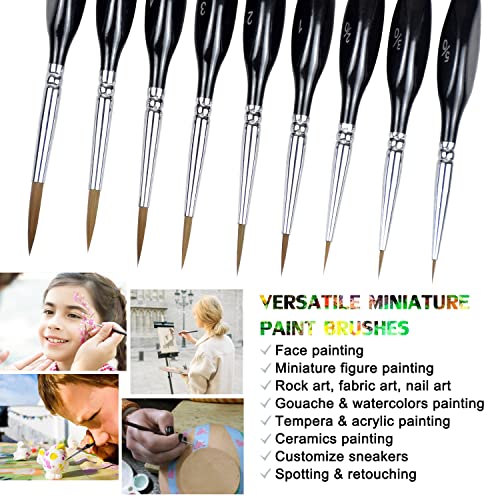 Tuko Detail Paint Brush Set Miniature Brushes for Fine Detailing & Art Painting - Acrylic, Watercolor, Oil - Miniatures, Models, Airplane Kits, Nail(9Packs)