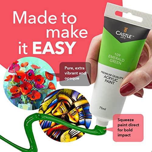 Castle Art Supplies 12 Large 75ml Acrylic Paints Set Tubes for Adults Artists Children Kids | Ideal Acrylic Paint Sets for Crafts Canvas Wood Ceramic Fabric and Nail Art Painting