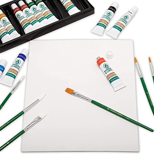 Acrylic Art Set - 12 Acrylic Paint Tubes - 6 Paint Brushes - 3 Canvas Panels - Art Supplies