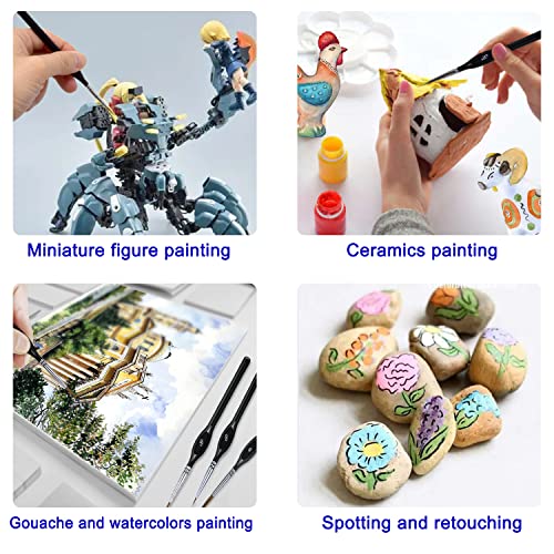 Tuko Detail Paint Brush Set Miniature Brushes for Fine Detailing & Art Painting - Acrylic, Watercolor, Oil - Miniatures, Models, Airplane Kits, Nail(9Packs)