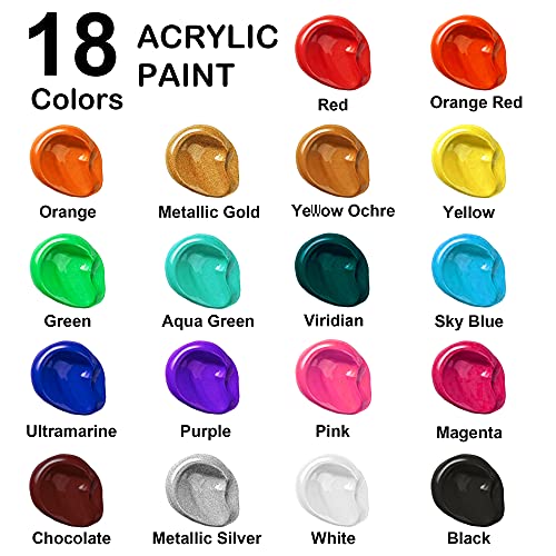 Acrylic Paint, Shuttle Art 18 Colours Acrylic Paint Bottle Set (240ml/8.12oz), Rich Pigmented Acrylic Paints, Bulk Painting Supplies for Artists, Beginners and Kids on Rocks Crafts Canvas Wood Ceramic