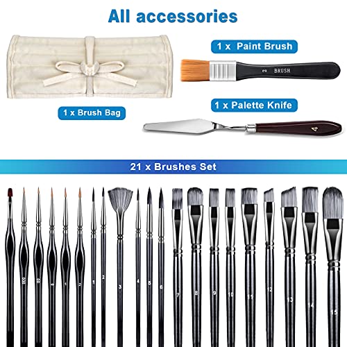 23 PCS Set Paintbrush, Professional Assorted Shape Soft Hair Bristle Art Brushes, All Purpose Artist Paint Brushes for Premium Adult Detail, Gouache, Acrylic, Oil Painting or Beginner
