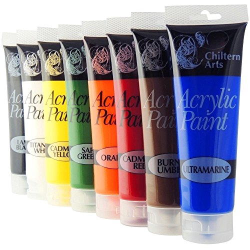 Chiltern Arts 8 Tubes of Assorted Colour Acrylic Paint - Tubes 120 ml (Pack of 8)