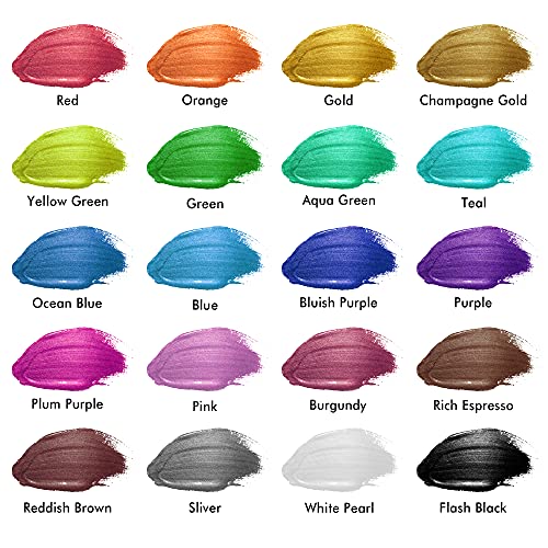 Metallic Acrylic Paints Set, Shuttle Art 20 Colours Metallic Paints in Bottles (60ml, 2oz) with 3 Brushes and Palette, Rich Pigments, Non-Toxic for Artists, Beginners on Rocks Crafts CanvasWood Fabric
