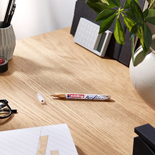 edding 5300 acrylic marker fine - gold - 1 waterproof acrylic paint marker - fine round nib 1-2mm - acrylic paint pen for drawing on canvas, art paper and wood - acrylic markers for pebbles