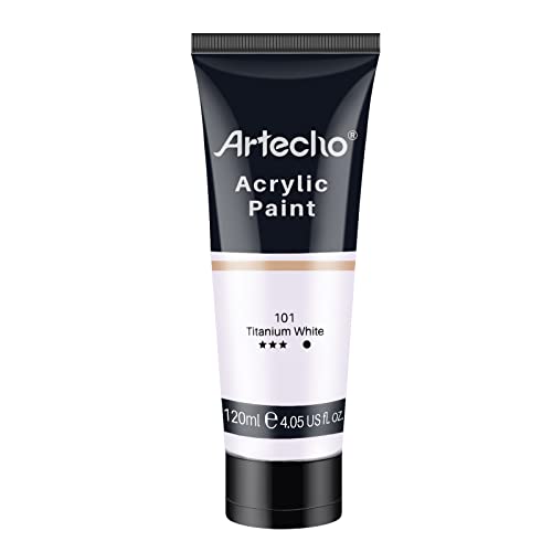Artecho Acrylic Paint, Titanium White (120ml / 4.05oz) Tubes, Art Craft Paints for Canvas Painting, Rock, Stone, Wood, Fabric, Art Supplies for Professional Artists, Adults, Students, Kids