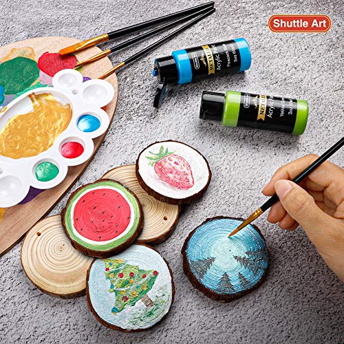 Metallic Acrylic Paints Set, Shuttle Art 20 Colours Metallic Paints in Bottles (60ml, 2oz) with 3 Brushes and Palette, Rich Pigments, Non-Toxic for Artists, Beginners on Rocks Crafts CanvasWood Fabric