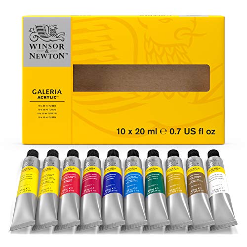 Winsor and Newton Galeria Acrylic Paint Set of 10 Colours in 20 ml Tubes, Water Based Paint, Ideal for Paper, Canvas, Wood, Ceramic and Fabric