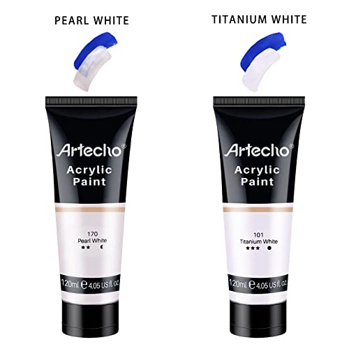 Artecho Acrylic Paint, Titanium White (120ml / 4.05oz) Tubes, Art Craft Paints for Canvas Painting, Rock, Stone, Wood, Fabric, Art Supplies for Professional Artists, Adults, Students, Kids