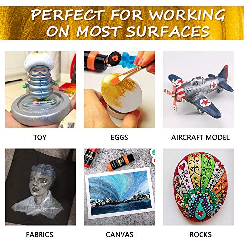 Metallic Acrylic Paints Set, Shuttle Art 20 Colours Metallic Paints in Bottles (60ml, 2oz) with 3 Brushes and Palette, Rich Pigments, Non-Toxic for Artists, Beginners on Rocks Crafts CanvasWood Fabric