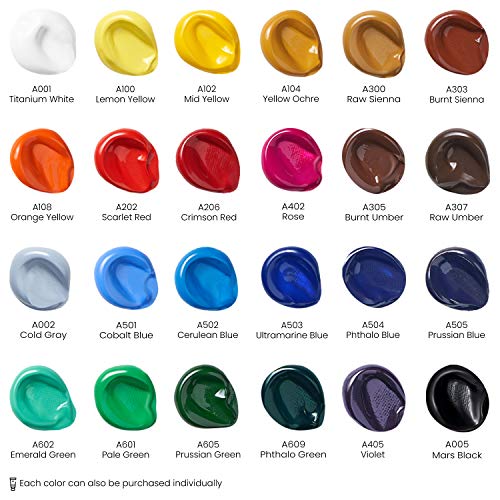ARTEZA Acrylic Paint Set, 24 Colours/Tubes, (22 ml, 0.74 oz.), with Storage Box, Rich, Pigments, Non Fading, Non Toxic, Art Supplies for the Professional Artists & Hobby Painters
