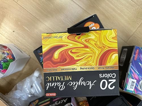 Metallic Acrylic Paints Set, Shuttle Art 20 Colours Metallic Paints in Bottles (60ml, 2oz) with 3 Brushes and Palette, Rich Pigments, Non-Toxic for Artists, Beginners on Rocks Crafts CanvasWood Fabric