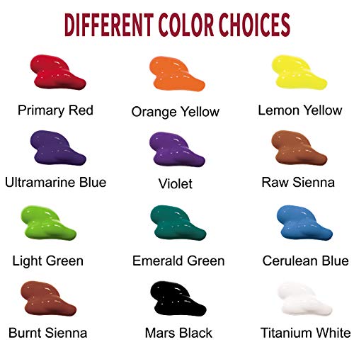 TBC Acrylic Paint Set for Professional Artists, Kids Beginners Painting Craft on Paper, Canvas, Rock, Wood, Ceramic, Glass - Set of 12 Tubes x 120ml with 3 Paint Brushes