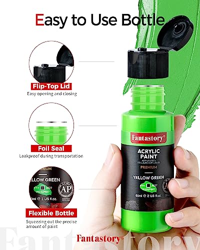 fantastory Acrylic Paint Set 24 Colors (2 oz / 60ml Each), Non Toxic, Non Fading, Waterproof, Acrylic Paint Kit for Artwork & DIY Projects on Canvas, Wood, Glass, Clay, Fabric, Ceramic, Paper, Canvas