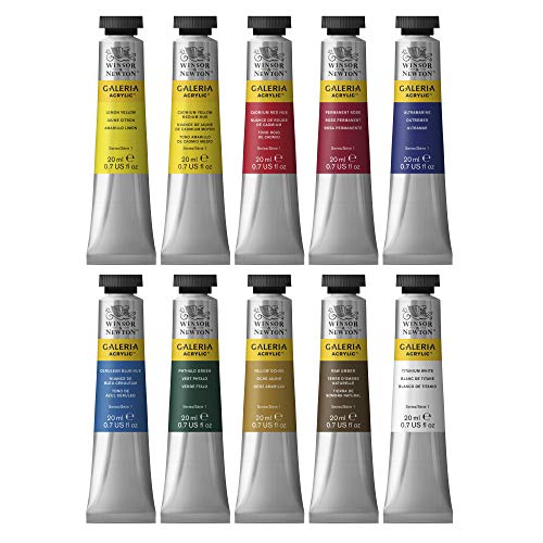 Winsor and Newton Galeria Acrylic Paint Set of 10 Colours in 20 ml Tubes, Water Based Paint, Ideal for Paper, Canvas, Wood, Ceramic and Fabric