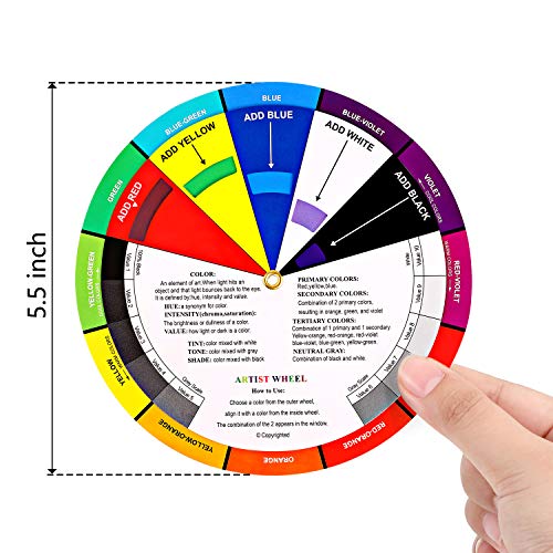 Outus 2 Pieces Color Wheel, Paint Mixing Learning Guide Art Class Teaching Tool Color Wheels for Makeup Blending Board Chart Color Mixed Guide Mix Colours (5.5 Inch/ 14 cm)