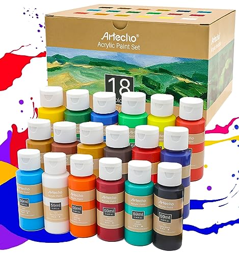 Artecho Acrylic Paint Acrylic Paint Set for Art, 18 Colors 2 Ounce/59ml Basic Acrylic Paint Supplies for Wood, Fabric, Crafts, Canvas, Leather&Stone